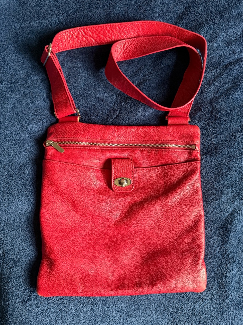 Danier Red Leather Crossbody Bag with Gold Hardware